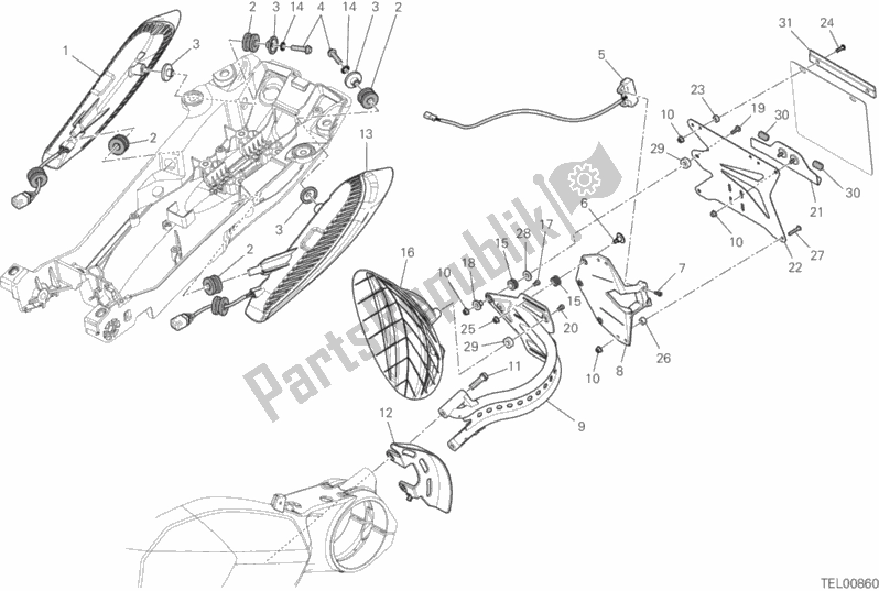 Toutes les pièces pour le Support De Plaque D'immatriculation - Feu Arrière du Ducati Diavel Carbon FL Brasil 1200 2015